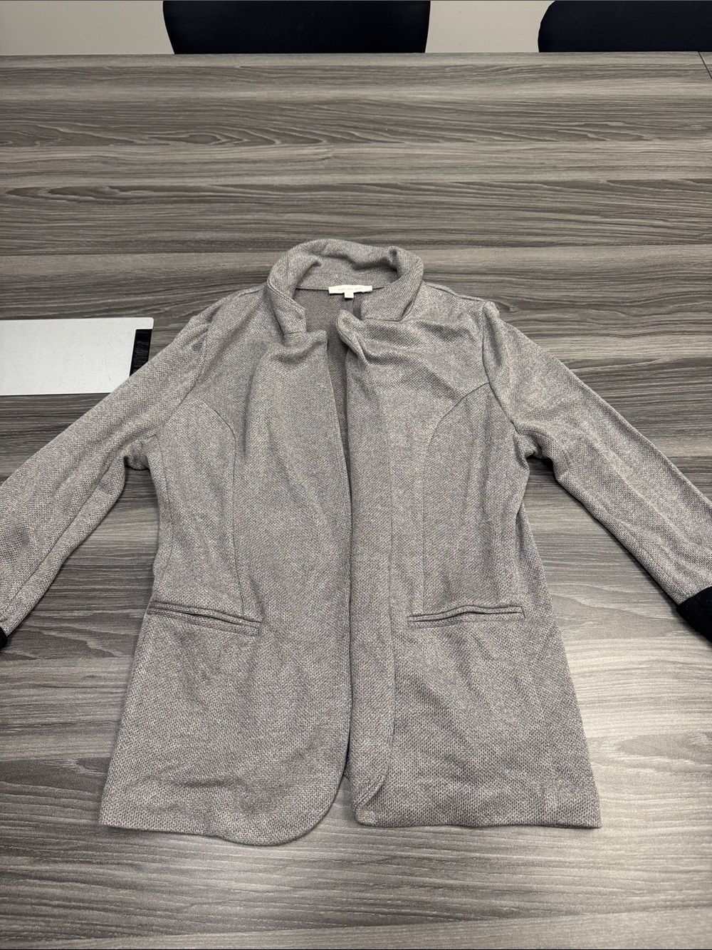 Skies Are Blue Heather Gray Open-Front Draped Blazer